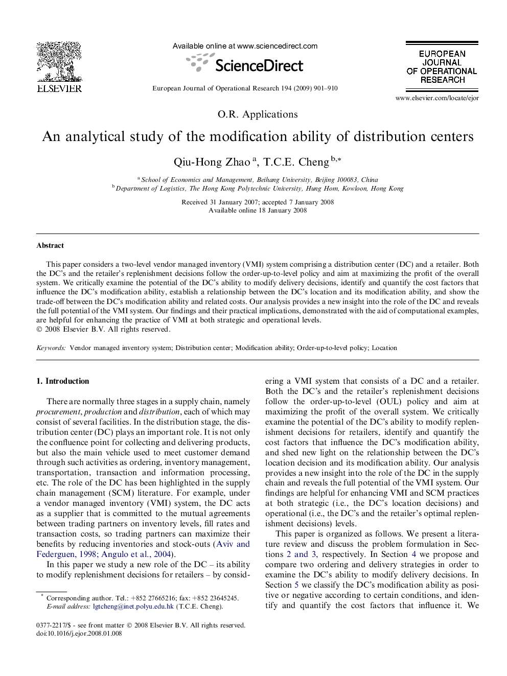 An analytical study of the modification ability of distribution centers