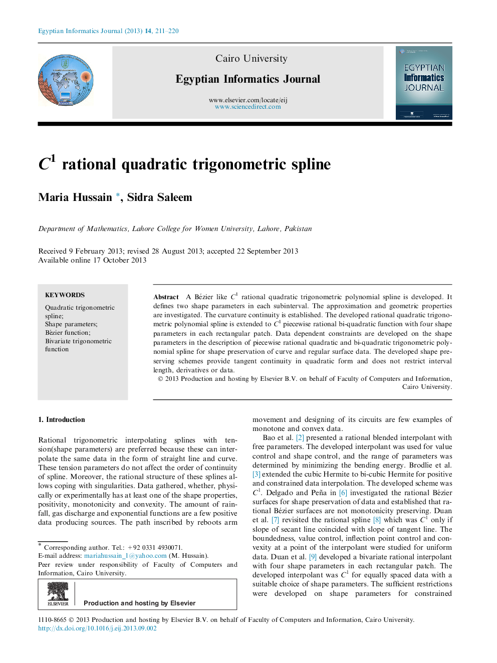 C1 rational quadratic trigonometric spline 