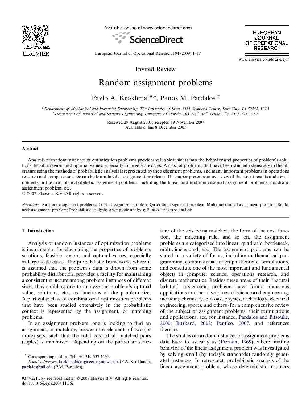 Random assignment problems