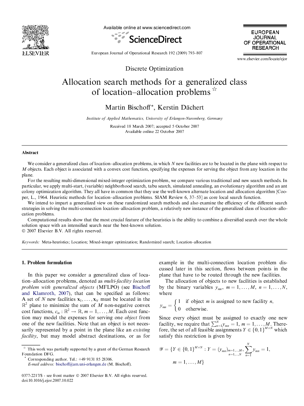 Allocation search methods for a generalized class of location–allocation problems 