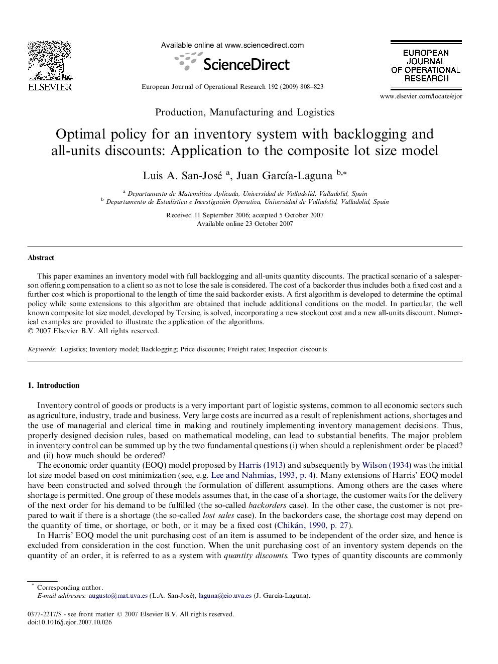 Optimal policy for an inventory system with backlogging and all-units discounts: Application to the composite lot size model