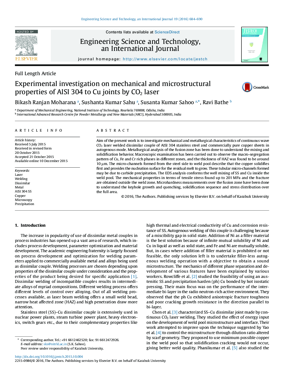 Experimental investigation on mechanical and microstructural properties of AISI 304 to Cu joints by CO2 laser 