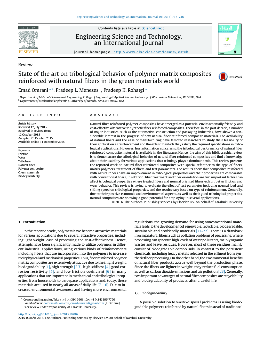 State of the art on tribological behavior of polymer matrix composites reinforced with natural fibers in the green materials world 