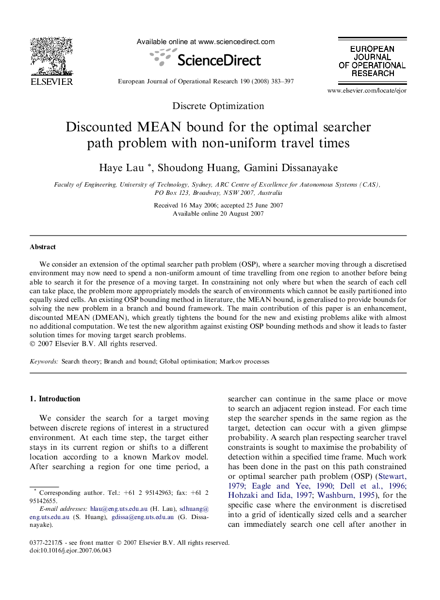 Discounted MEAN bound for the optimal searcher path problem with non-uniform travel times