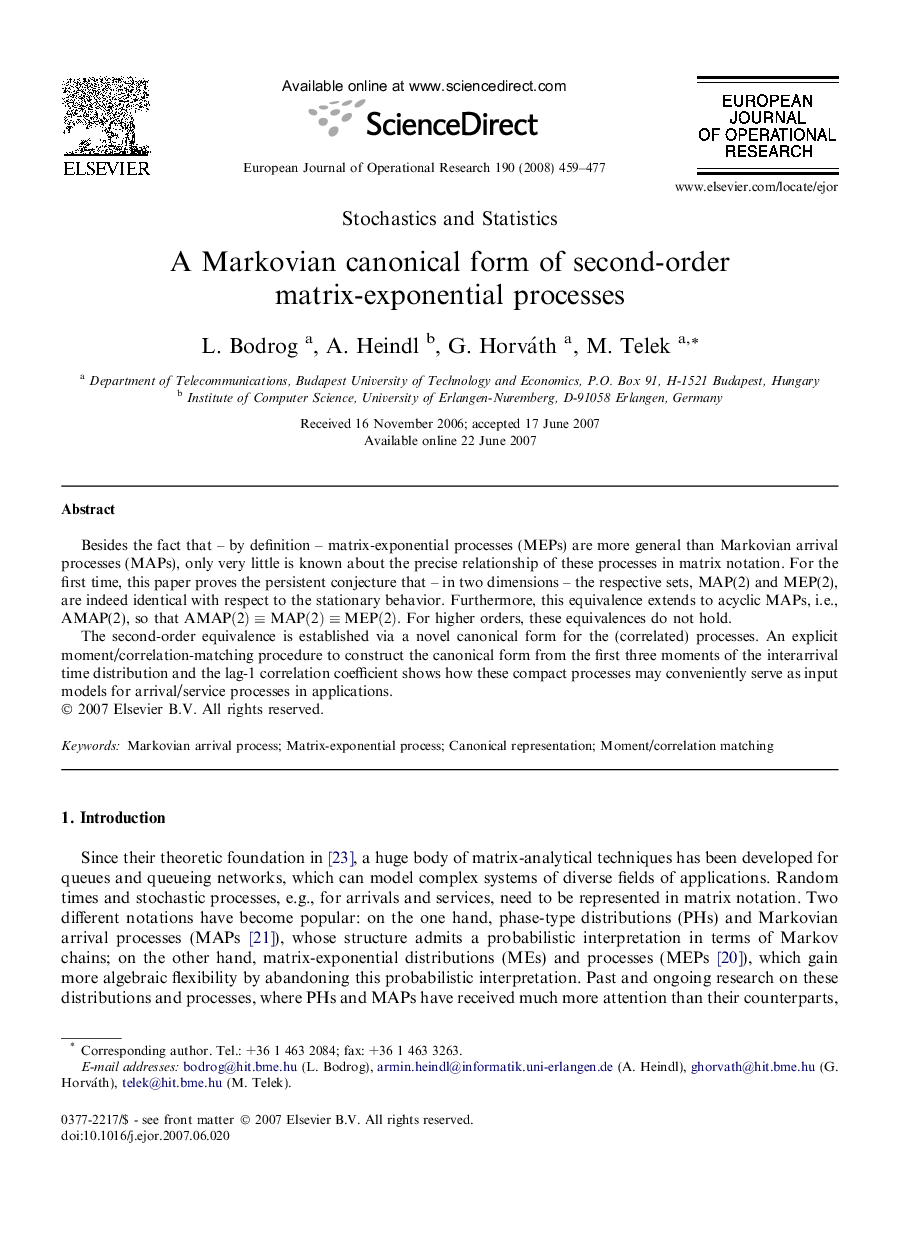 A Markovian canonical form of second-order matrix-exponential processes