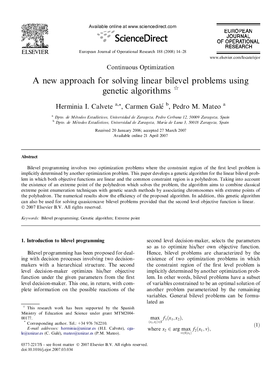 A new approach for solving linear bilevel problems using genetic algorithms 