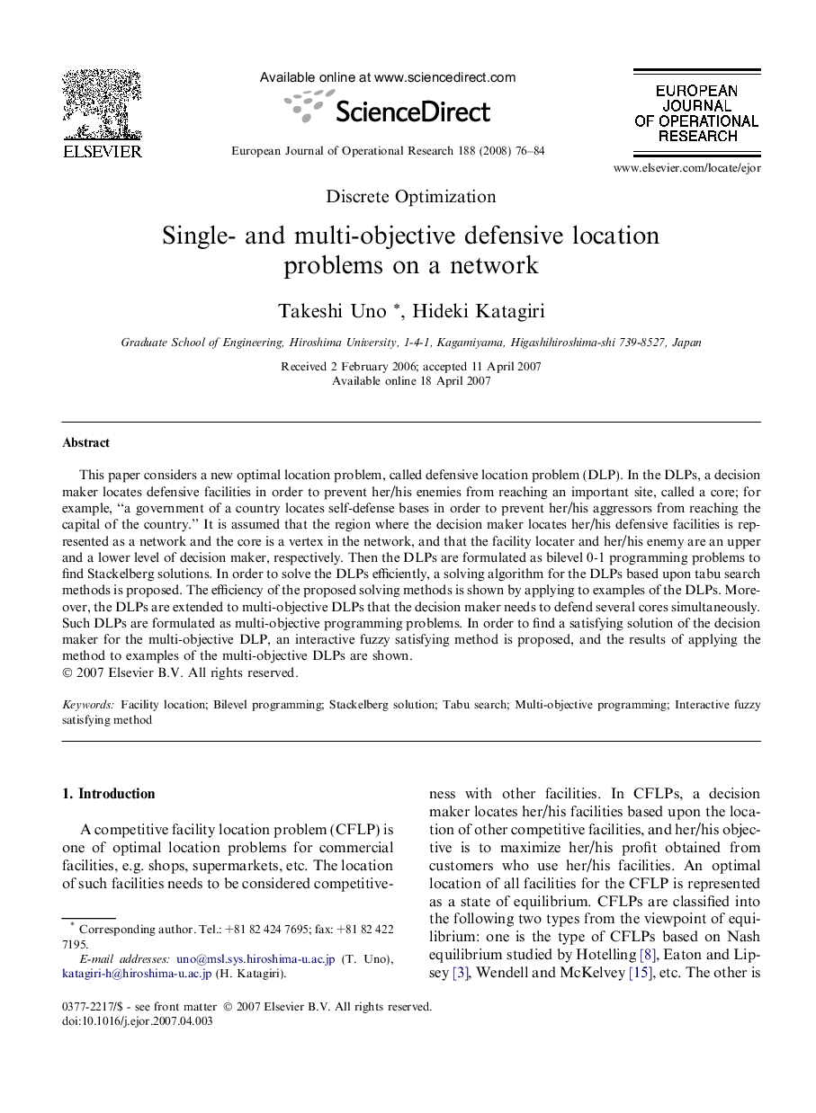 Single- and multi-objective defensive location problems on a network