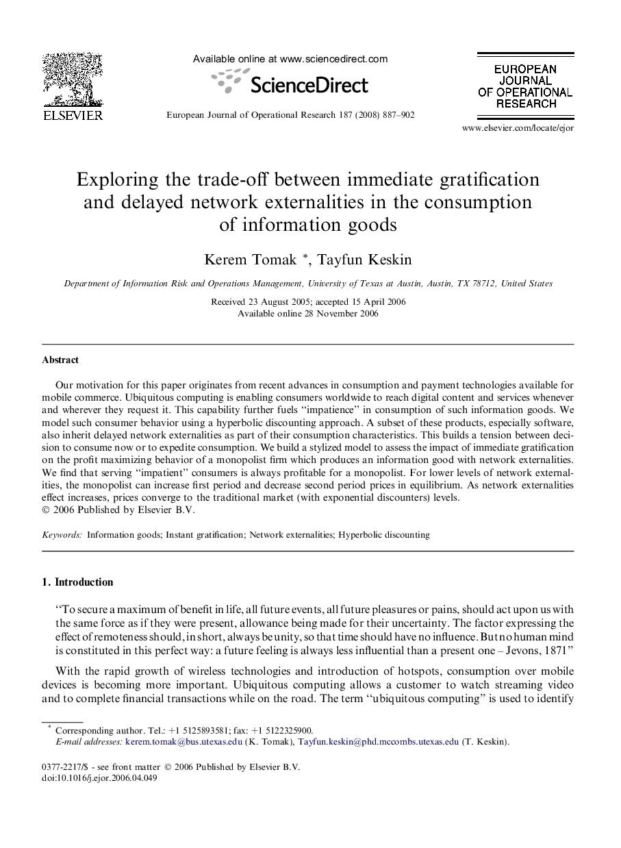 Exploring the trade-off between immediate gratification and delayed network externalities in the consumption of information goods