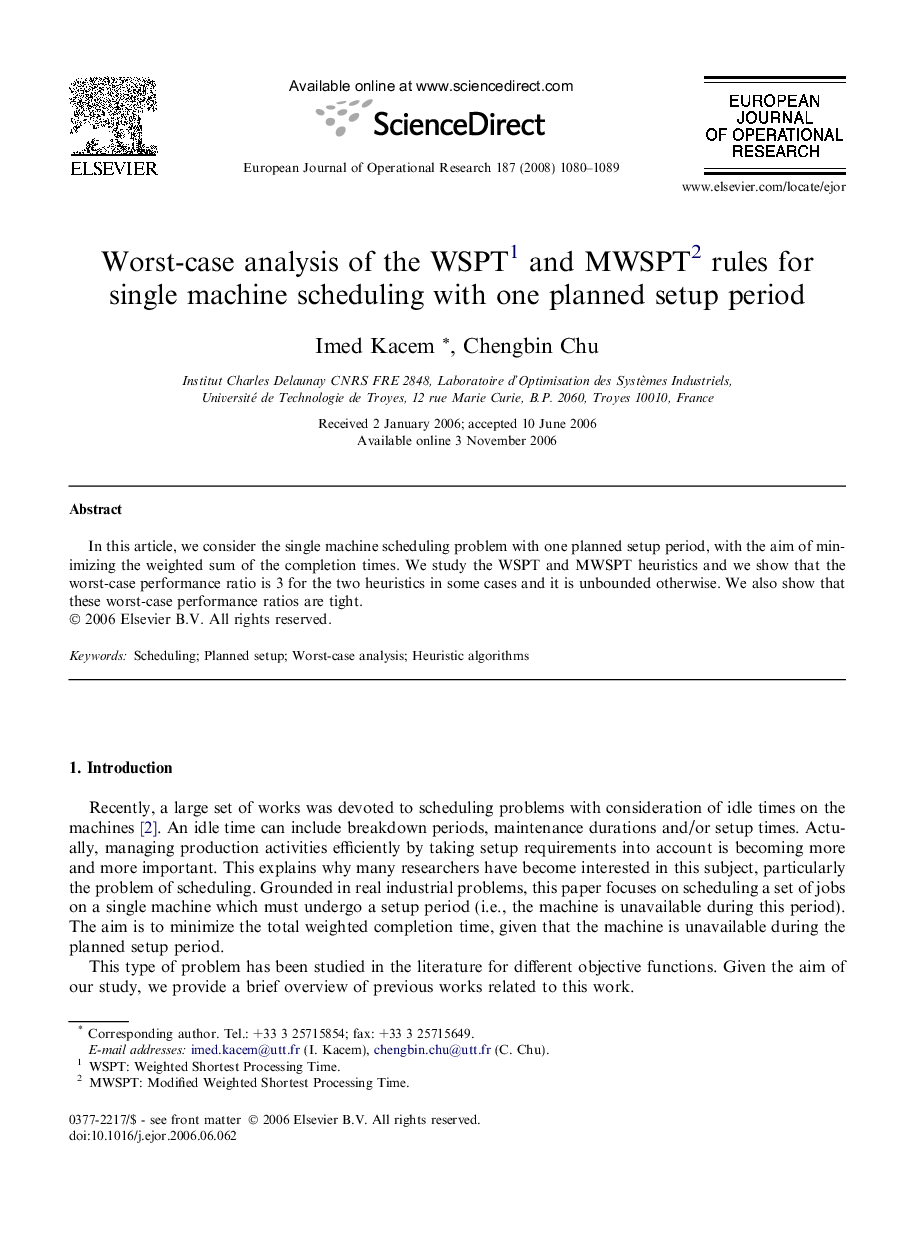 Worst-case analysis of the WSPT1 and MWSPT2 rules for single machine scheduling with one planned setup period