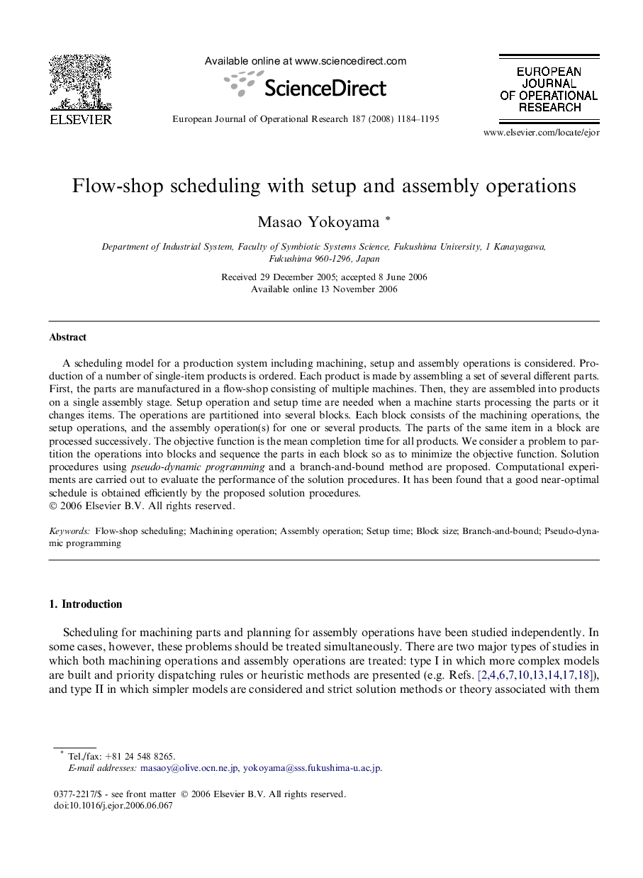 Flow-shop scheduling with setup and assembly operations