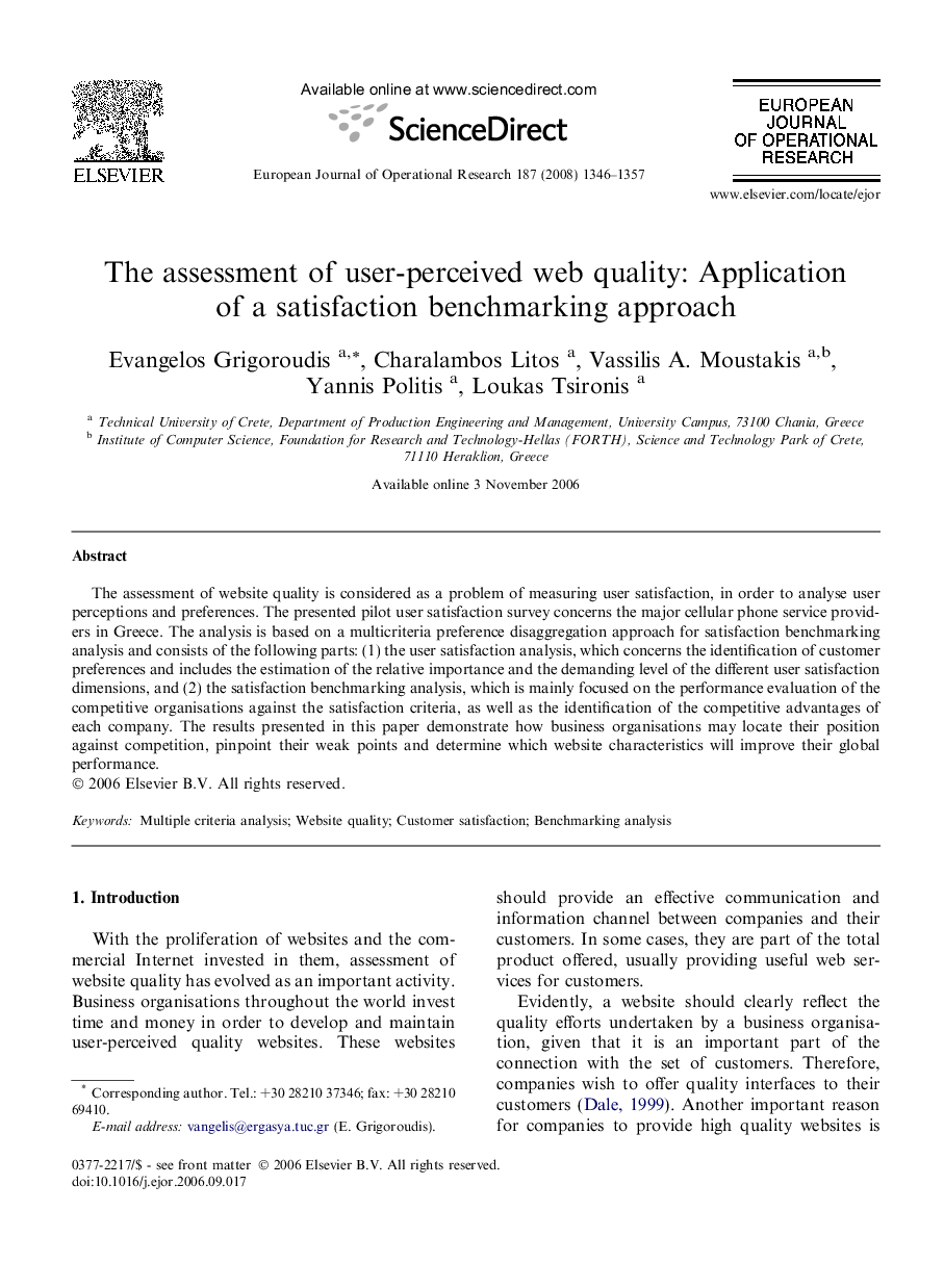 The assessment of user-perceived web quality: Application of a satisfaction benchmarking approach