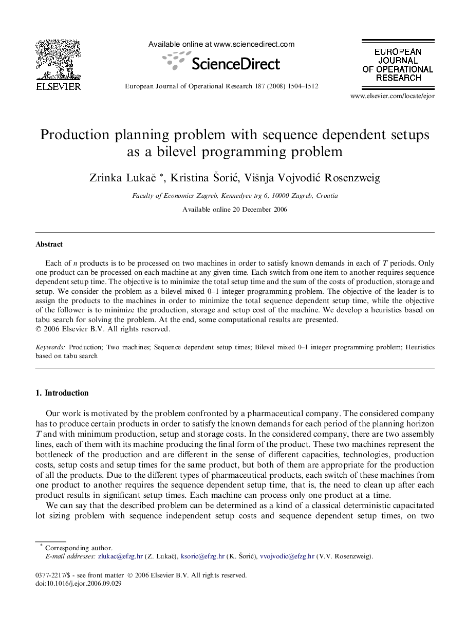 Production planning problem with sequence dependent setups as a bilevel programming problem