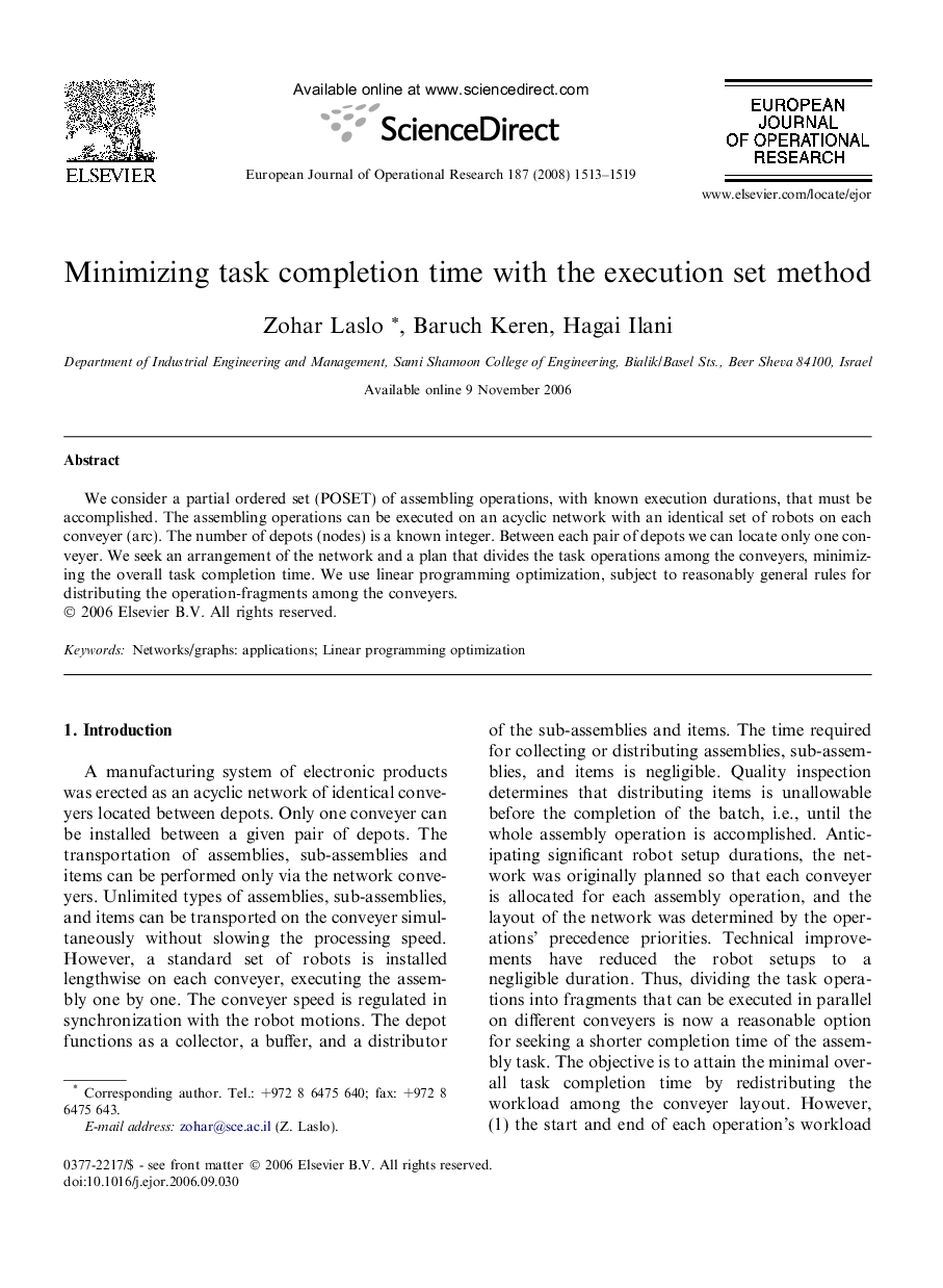 Minimizing task completion time with the execution set method