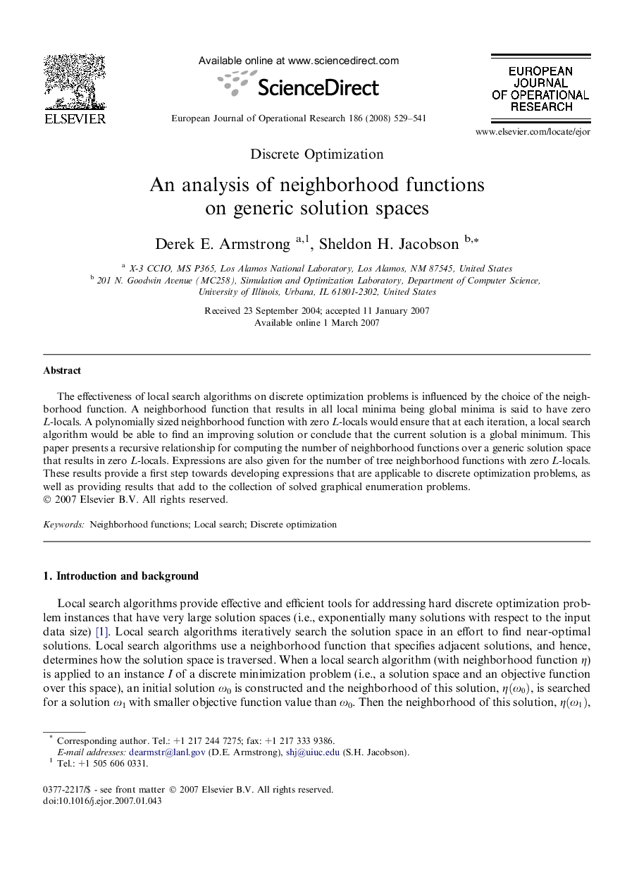 An analysis of neighborhood functions on generic solution spaces