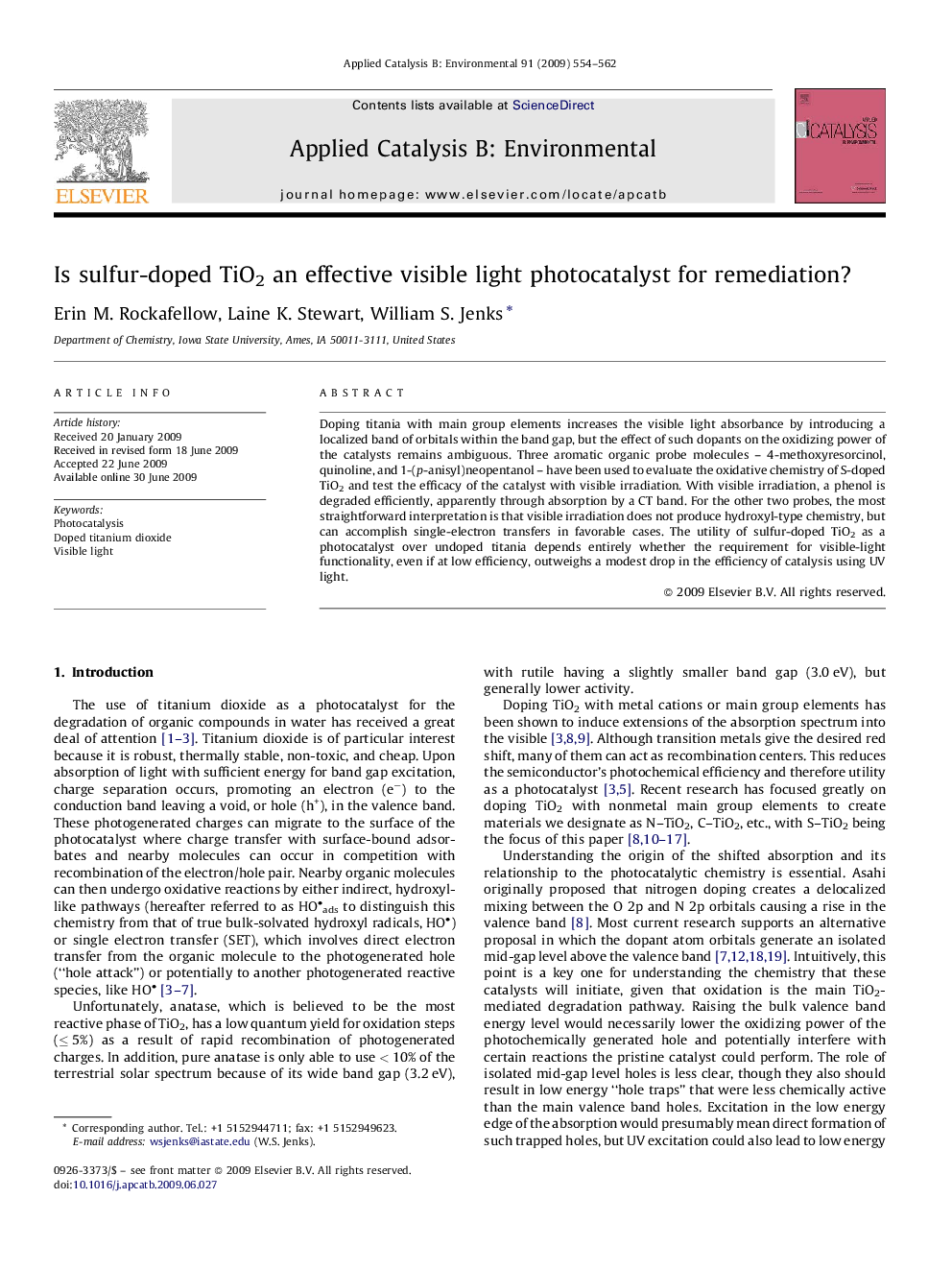 Is sulfur-doped TiO2 an effective visible light photocatalyst for remediation?