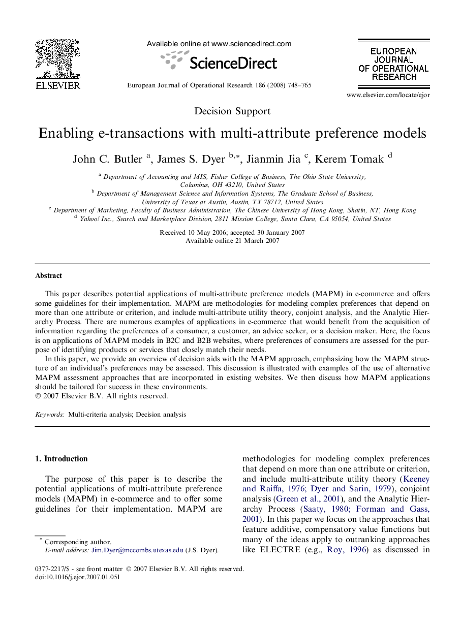 Enabling e-transactions with multi-attribute preference models