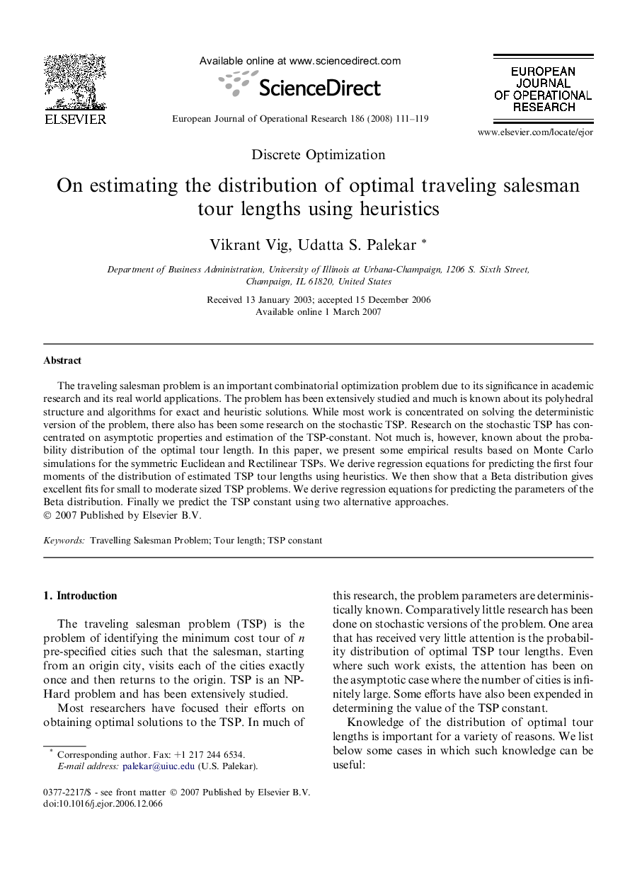 On estimating the distribution of optimal traveling salesman tour lengths using heuristics