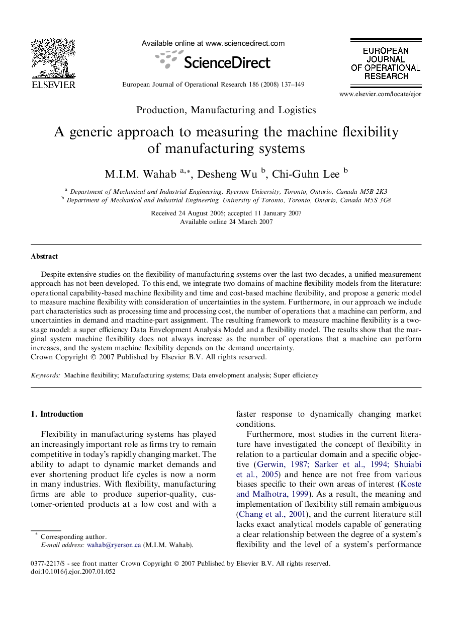 A generic approach to measuring the machine flexibility of manufacturing systems