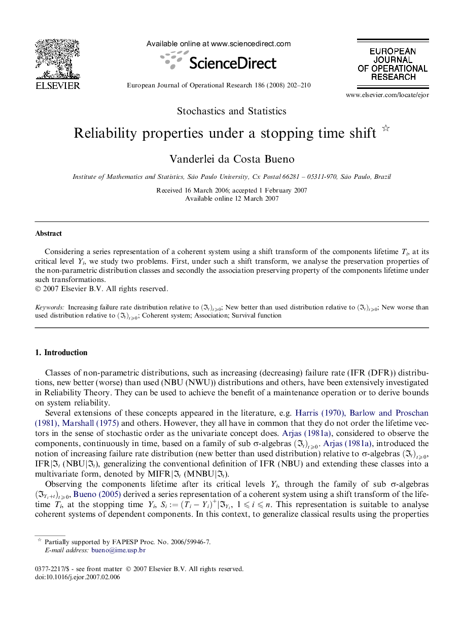 Reliability properties under a stopping time shift 