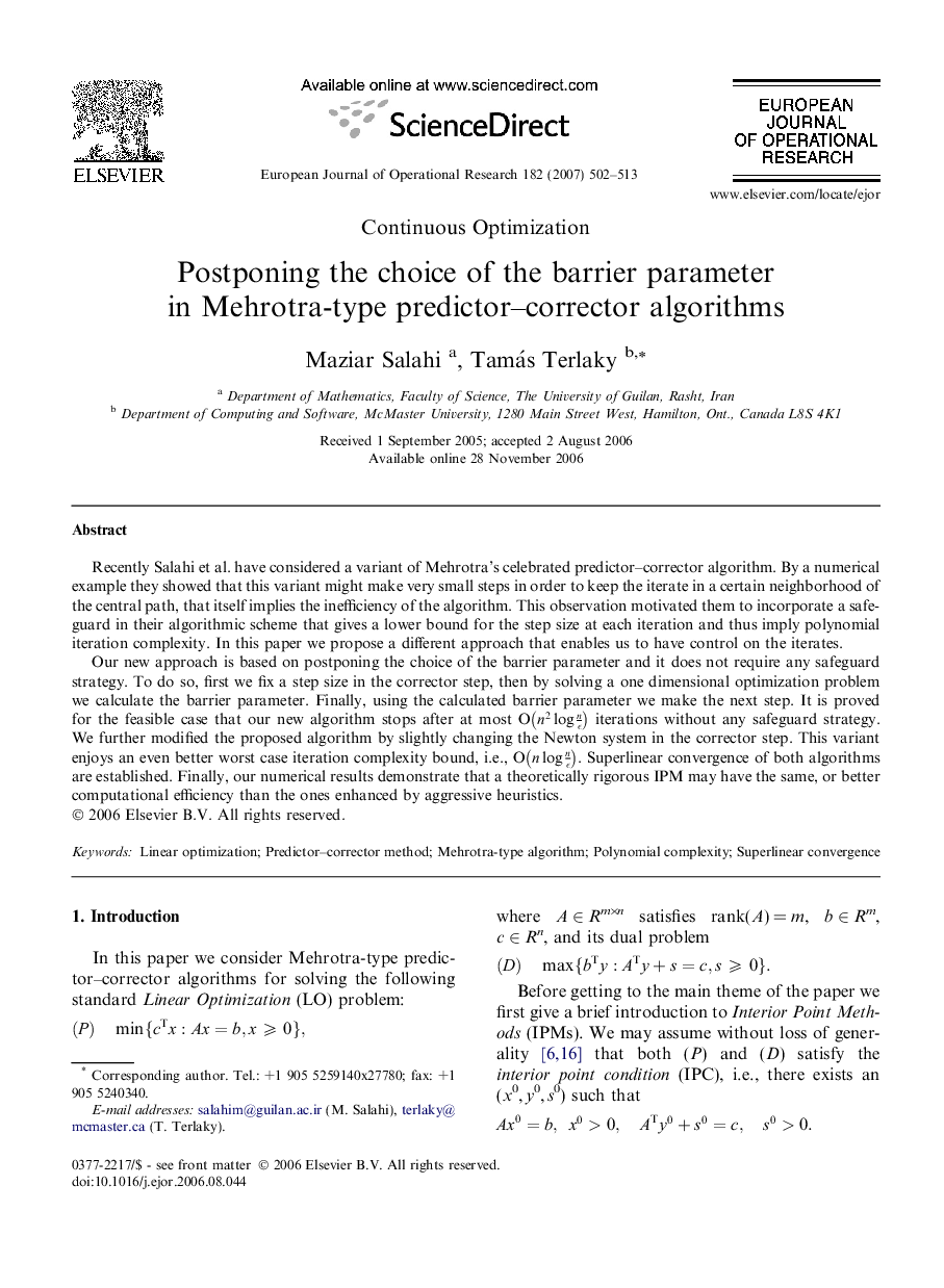 Postponing the choice of the barrier parameter in Mehrotra-type predictor–corrector algorithms