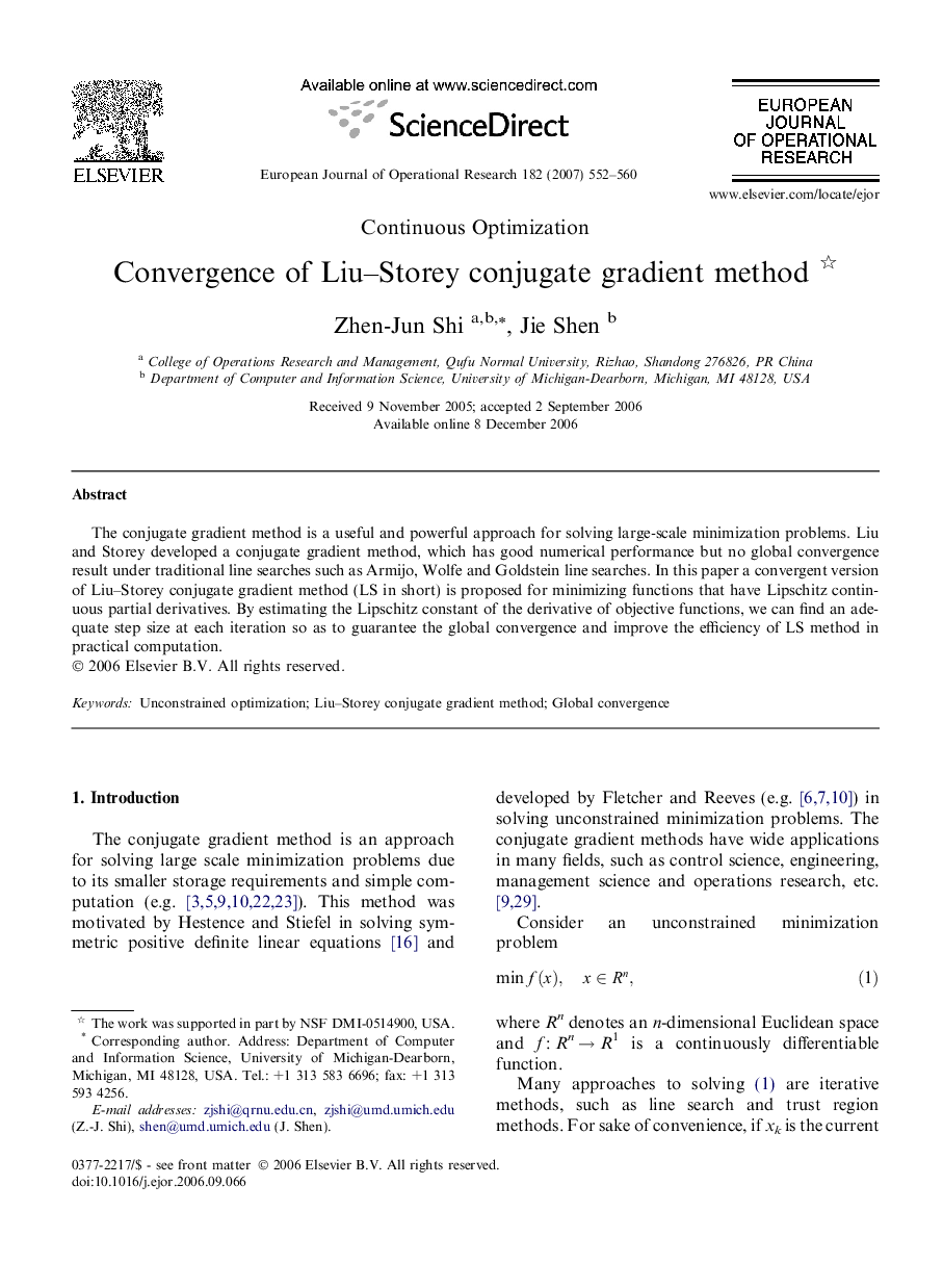 Convergence of Liu–Storey conjugate gradient method 