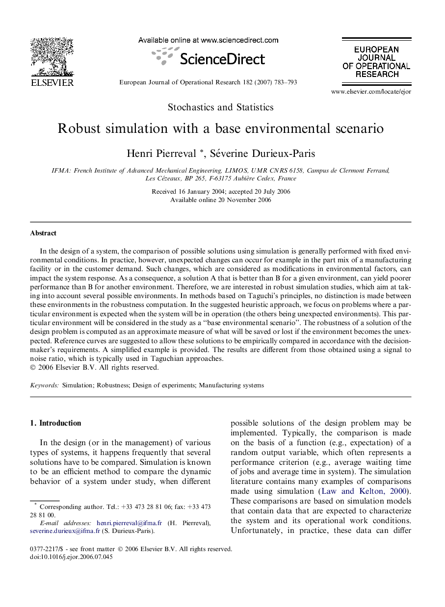 Robust simulation with a base environmental scenario