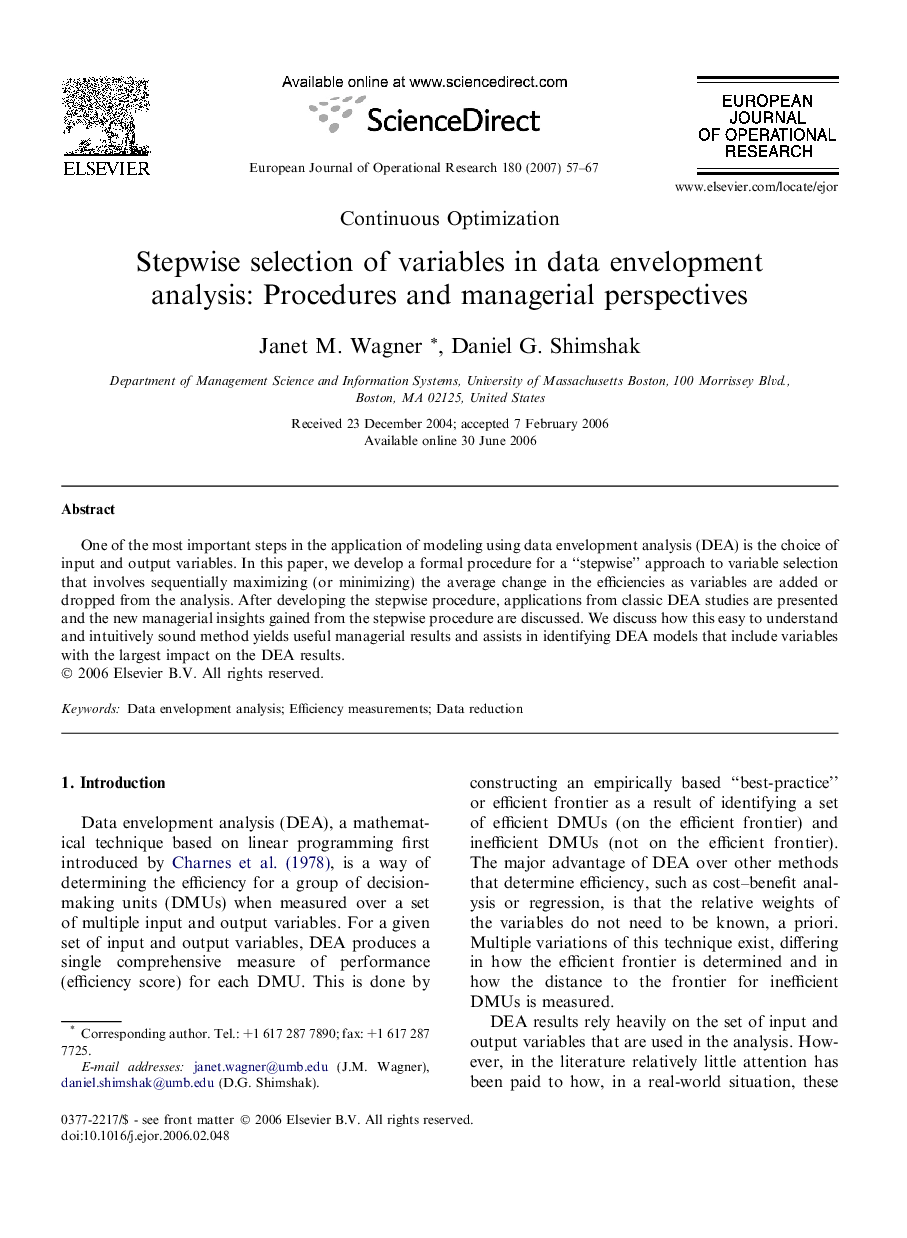 Stepwise selection of variables in data envelopment analysis: Procedures and managerial perspectives