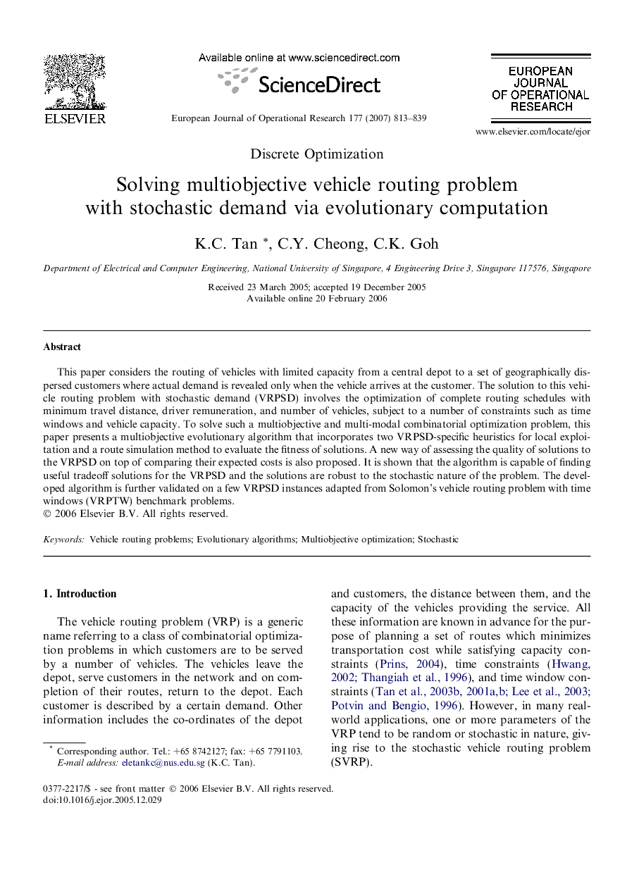 Solving multiobjective vehicle routing problem with stochastic demand via evolutionary computation