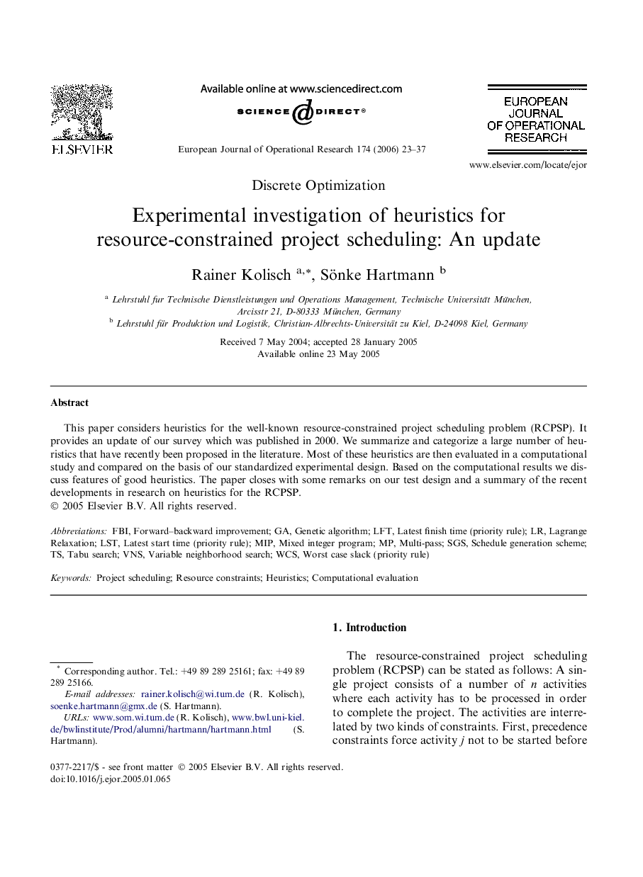 Experimental investigation of heuristics for resource-constrained project scheduling: An update