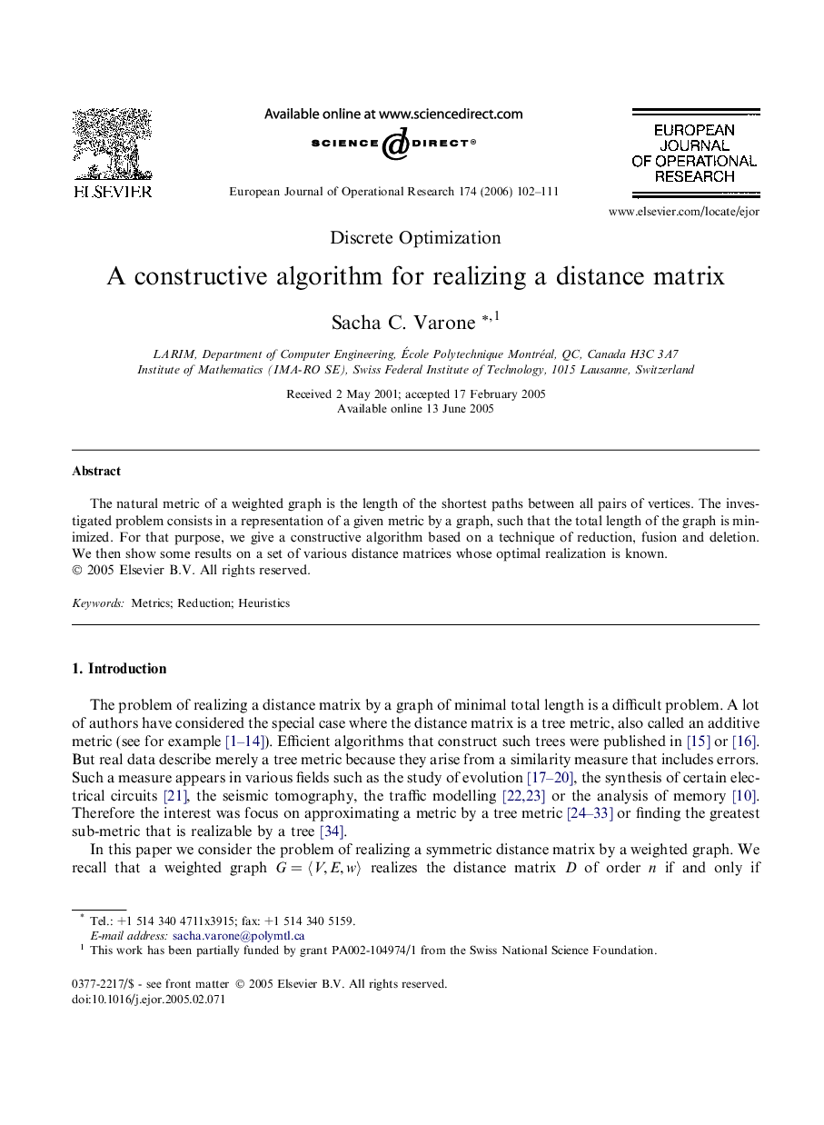 A constructive algorithm for realizing a distance matrix