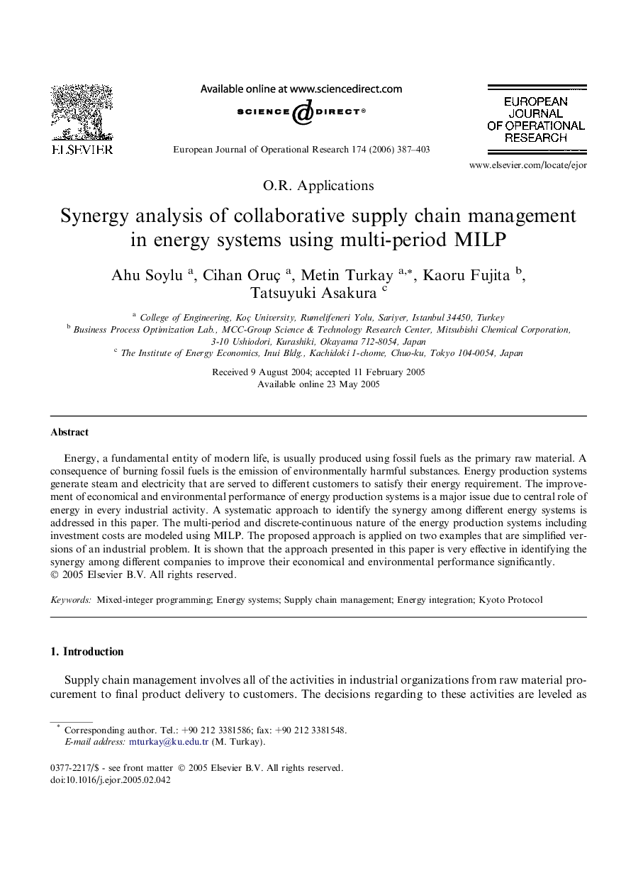 Synergy analysis of collaborative supply chain management in energy systems using multi-period MILP