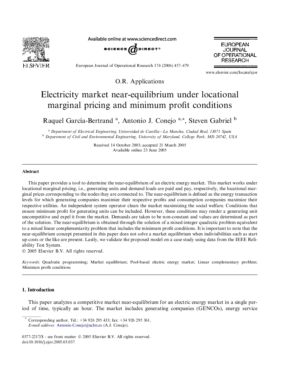 Electricity market near-equilibrium under locational marginal pricing and minimum profit conditions