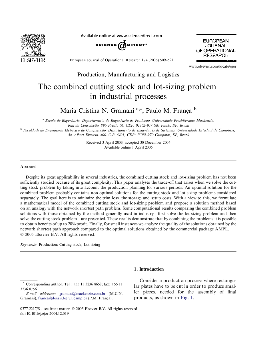 The combined cutting stock and lot-sizing problem in industrial processes