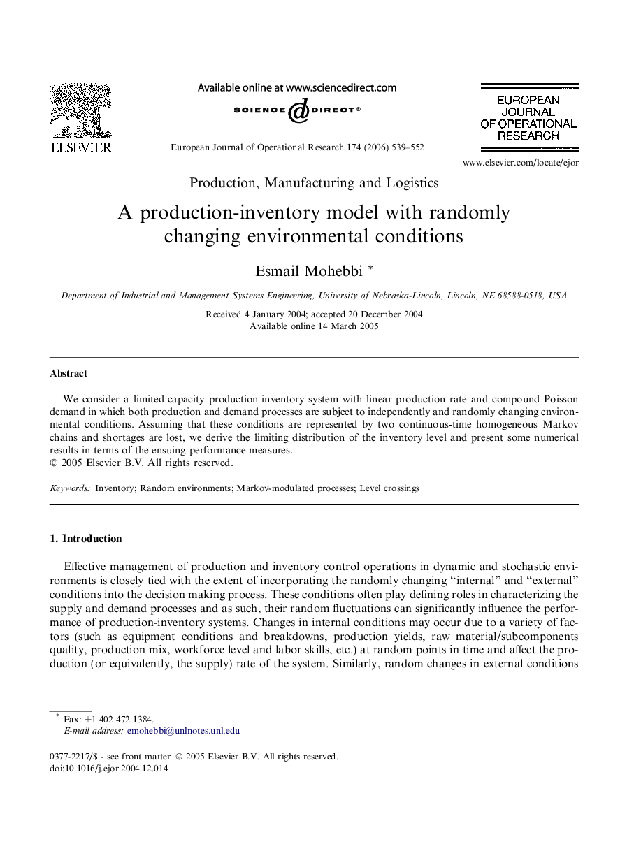 A production-inventory model with randomly changing environmental conditions