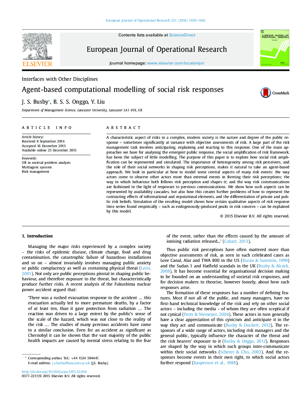 Agent-based computational modelling of social risk responses