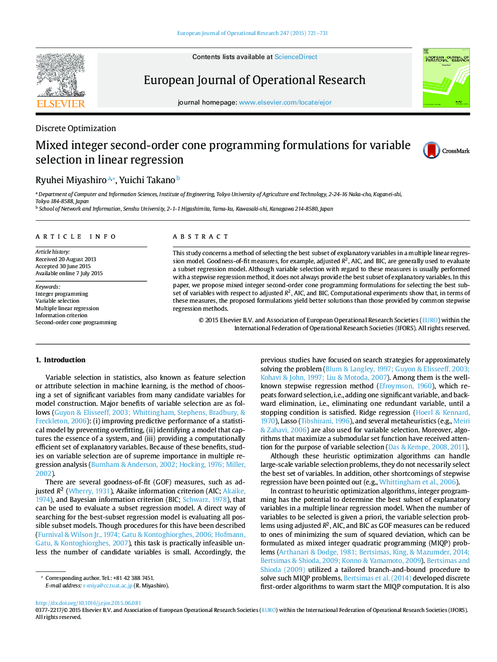 Mixed integer second-order cone programming formulations for variable selection in linear regression