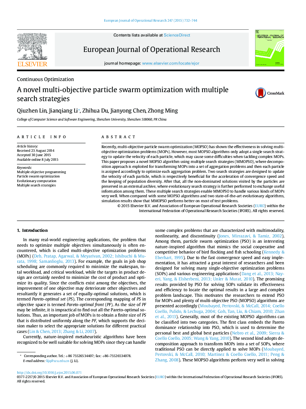 A novel multi-objective particle swarm optimization with multiple search strategies