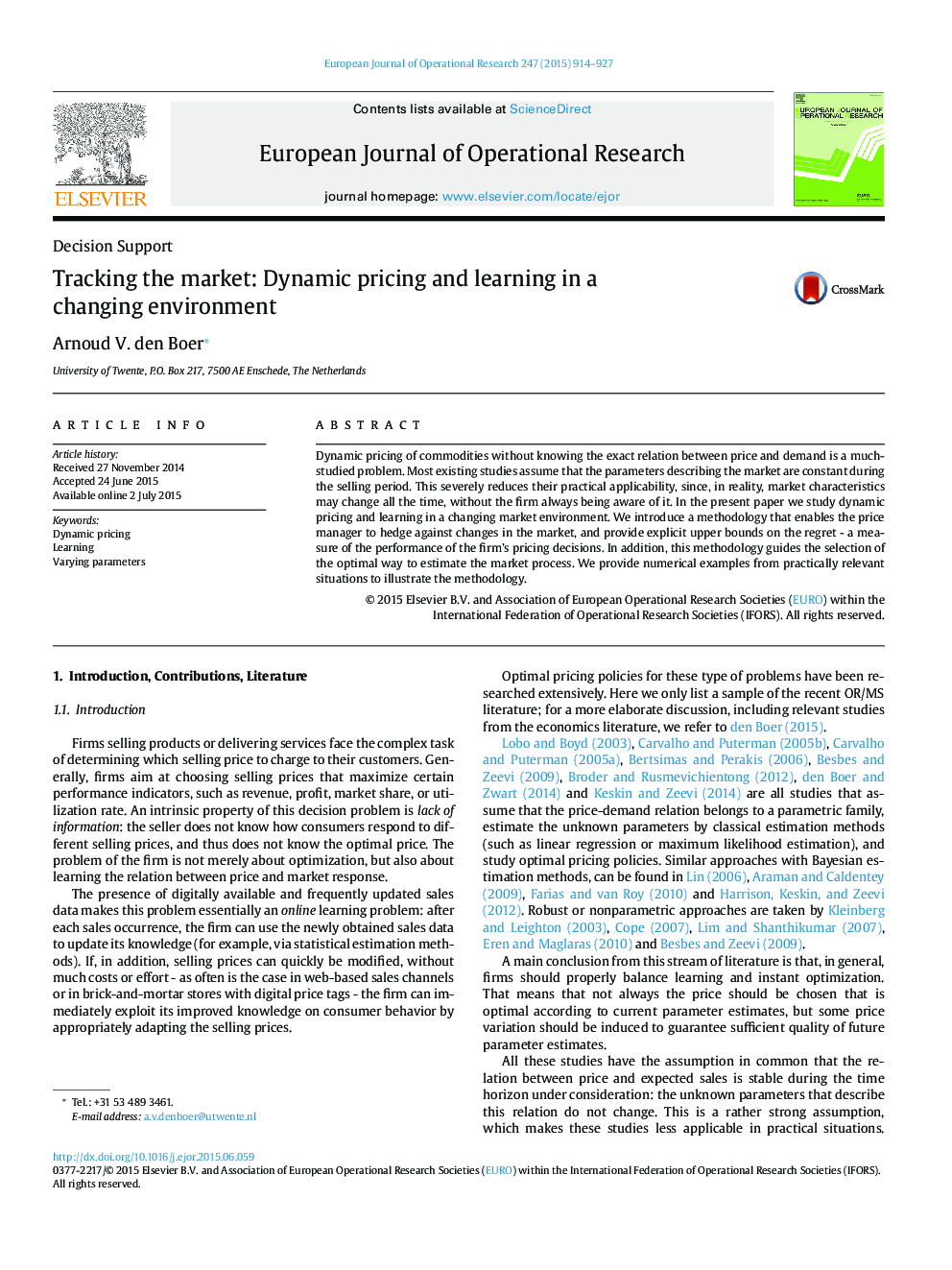 Tracking the market: Dynamic pricing and learning in a changing environment