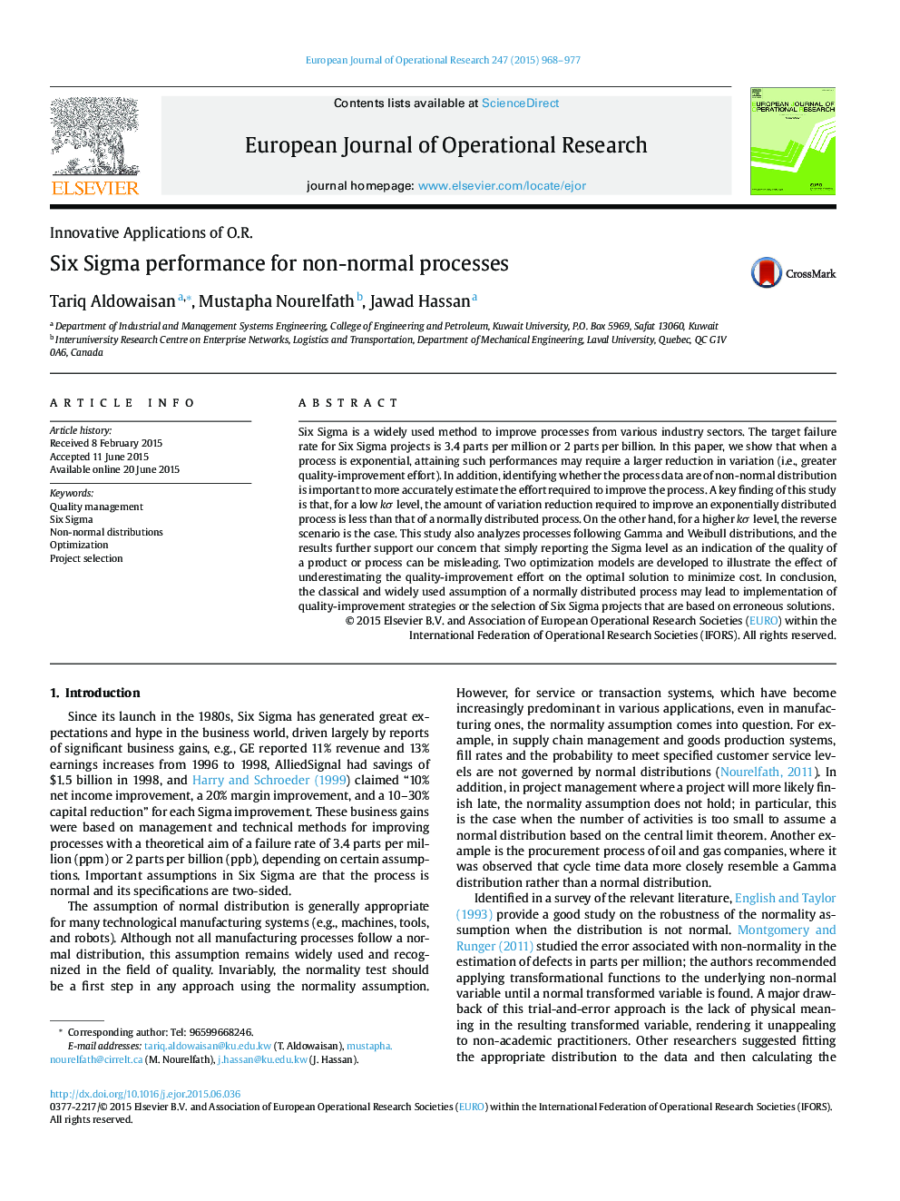 Six Sigma performance for non-normal processes
