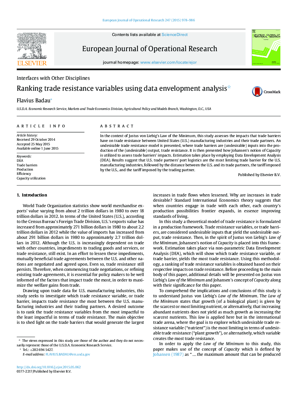 Ranking trade resistance variables using data envelopment analysis 