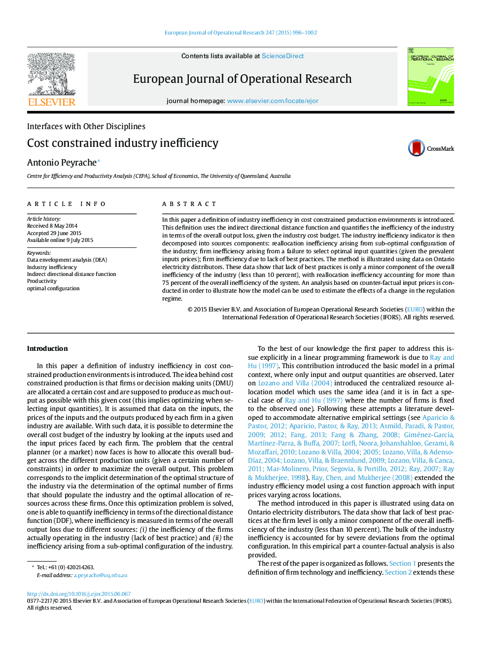 Cost constrained industry inefficiency