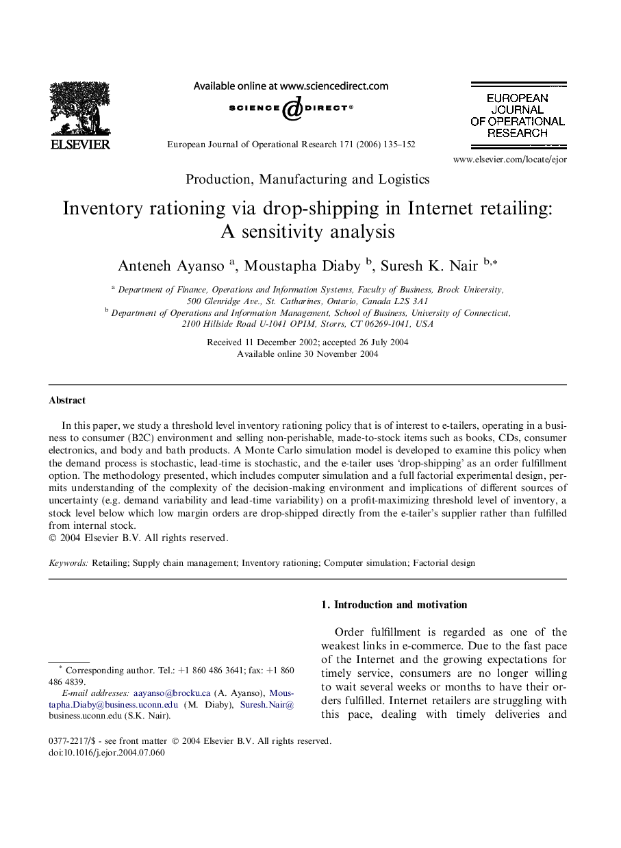 Inventory rationing via drop-shipping in Internet retailing: A sensitivity analysis