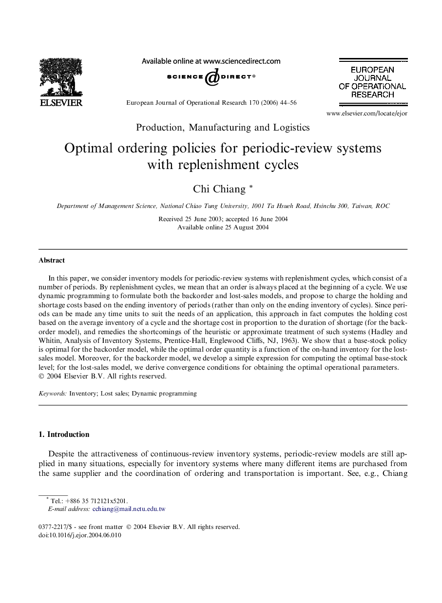 Optimal ordering policies for periodic-review systems with replenishment cycles