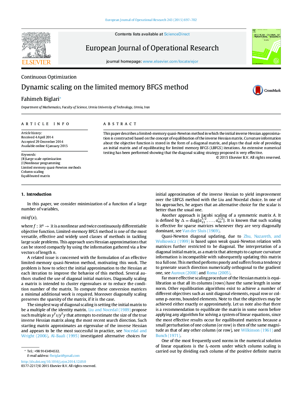 Dynamic scaling on the limited memory BFGS method