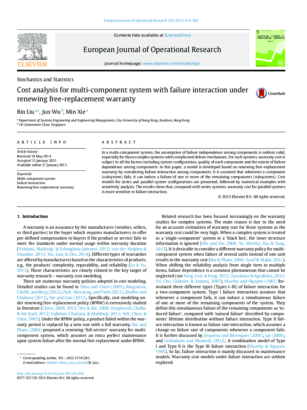 Cost analysis for multi-component system with failure interaction under renewing free-replacement warranty