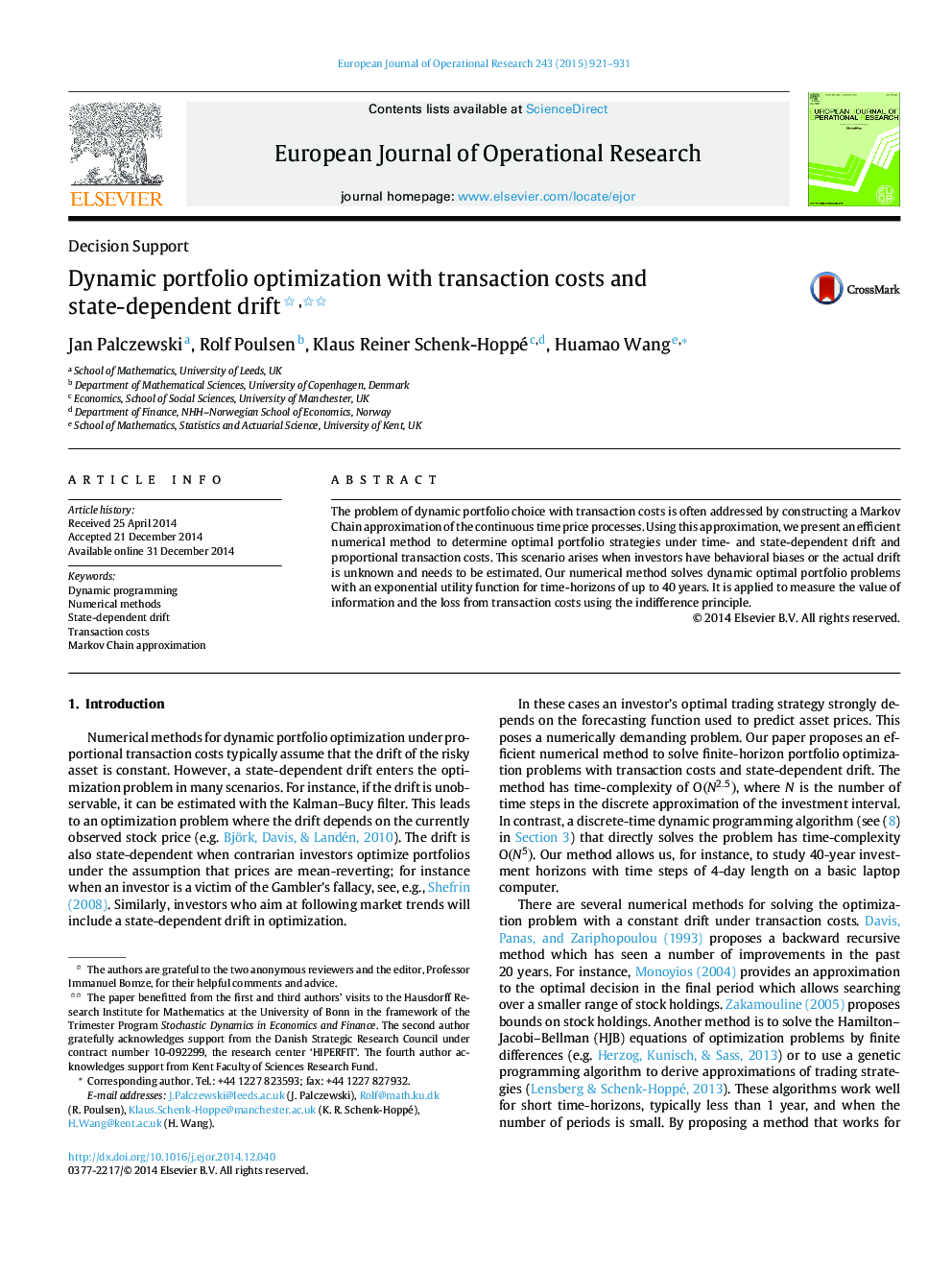 Dynamic portfolio optimization with transaction costs and state-dependent drift 