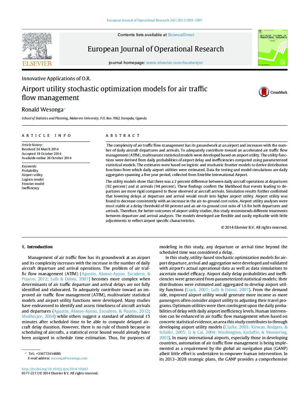 Airport utility stochastic optimization models for air traffic flow management