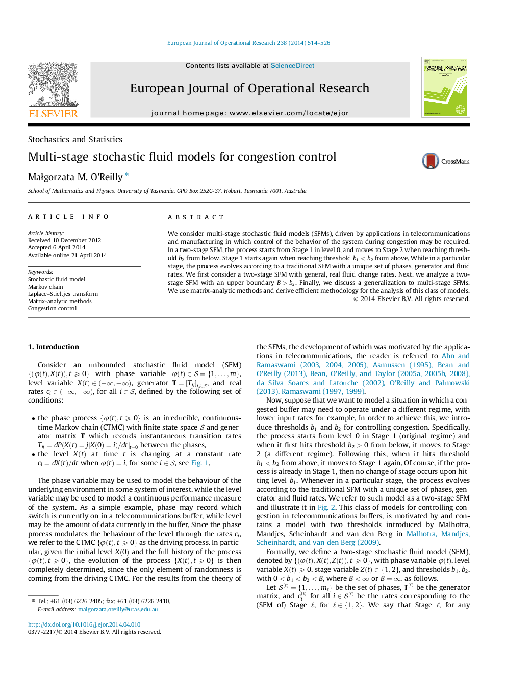 Multi-stage stochastic fluid models for congestion control