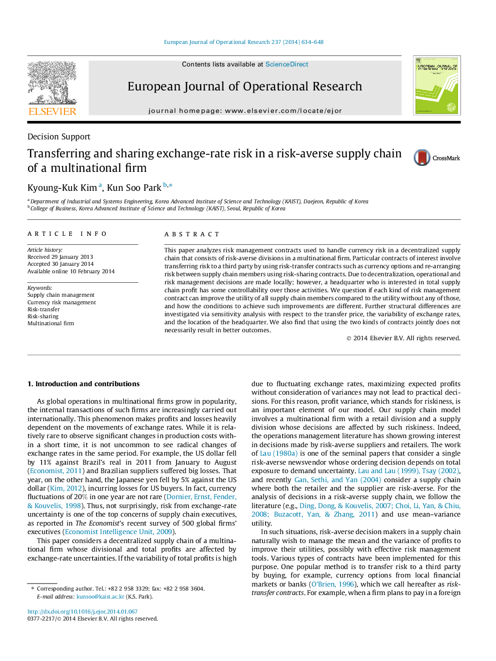 Transferring and sharing exchange-rate risk in a risk-averse supply chain of a multinational firm