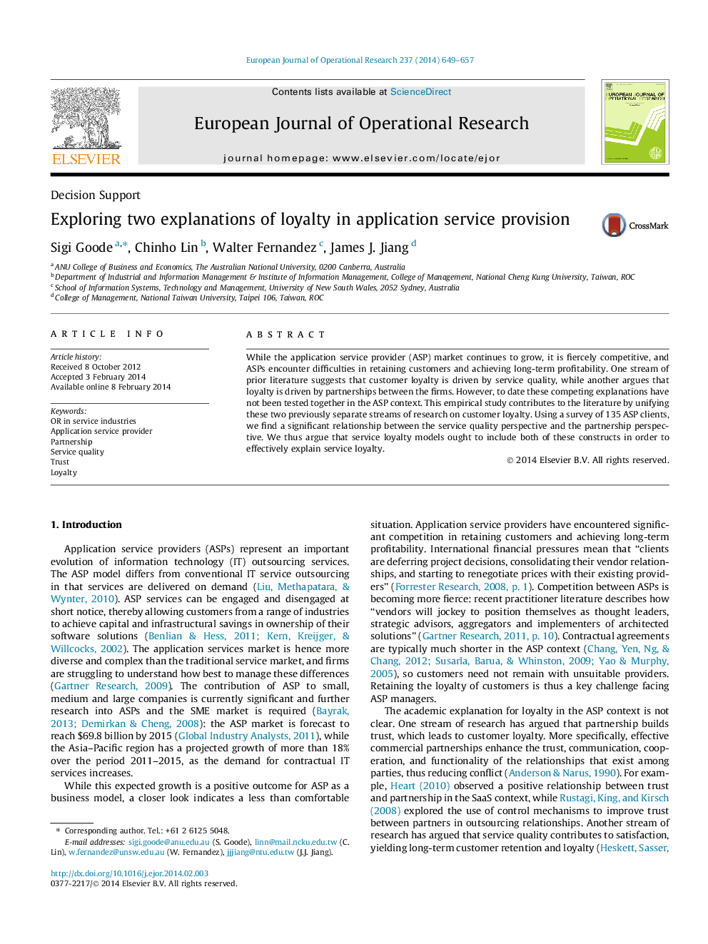 Exploring two explanations of loyalty in application service provision